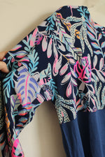 Lily Pulitzer Navy with Printed Top LS Oversized Cotton Top | M
