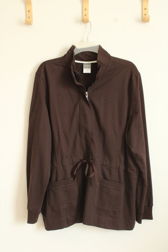 Hanes Active Style Brown Zip Sweatshirt with Tie | XXL