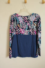 Lily Pulitzer Navy with Printed Top LS Oversized Cotton Top | M
