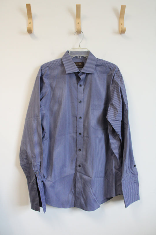 Tasso Elba Regular Fit Blue Striped French Cuff Button Down Shirt | L
