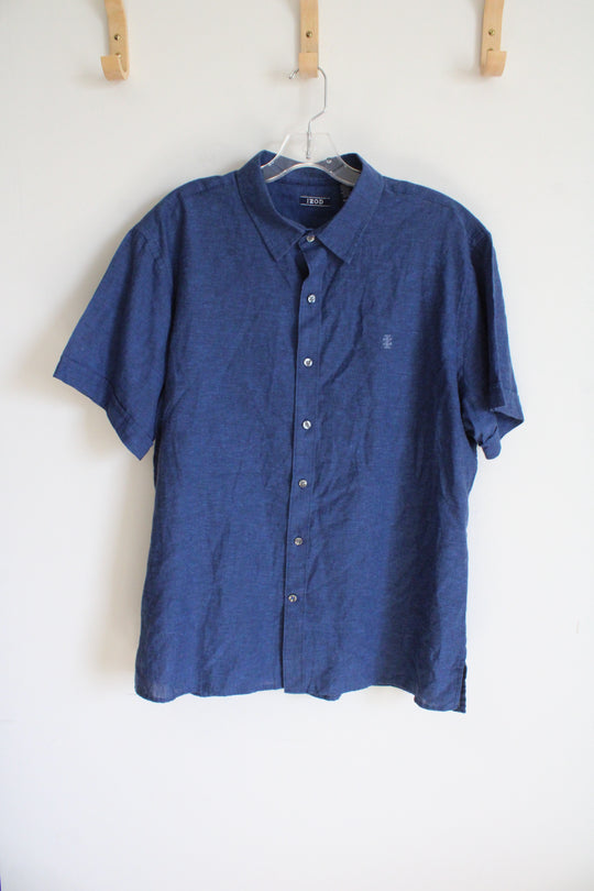 Izod Blue Linen Blend Button Down Shirt | XL