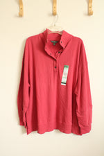 NEW Terra and Sky Dark Pink Quarter Button Pullover Sweater with Thermal Sleeves | 2XL