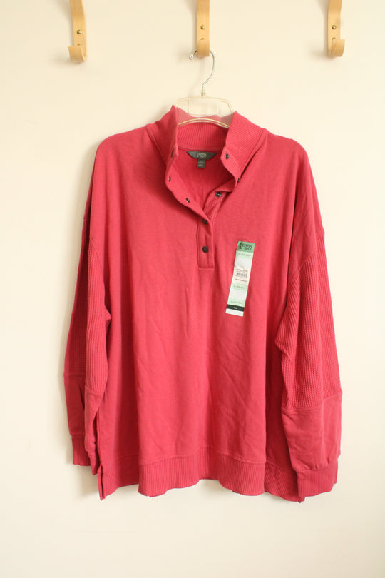 NEW Terra and Sky Dark Pink Quarter Button Pullover Sweater with Thermal Sleeves | 2XL