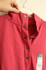 NEW Terra and Sky Dark Pink Quarter Button Pullover Sweater with Thermal Sleeves | 2XL