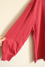 NEW Terra and Sky Dark Pink Quarter Button Pullover Sweater with Thermal Sleeves | 2XL