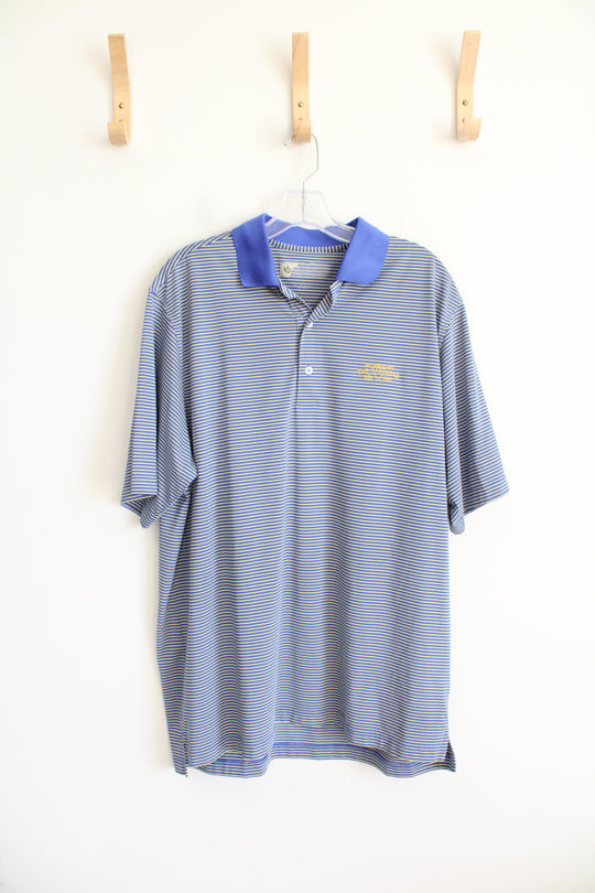 The Homestead The Cascades Blue & Yellow Striped Polo Shirt | L