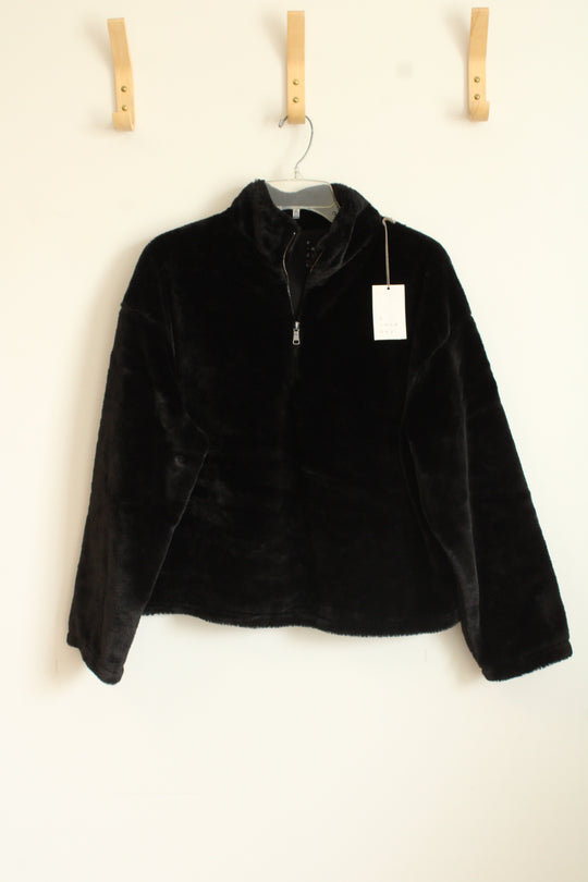 NEW A New Day Black Faux Fur Top Zip Jacket | S