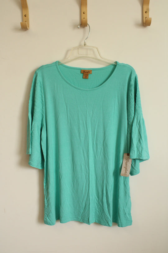 NEW Wrangler Teal Ruffle-sleeved Top | XL