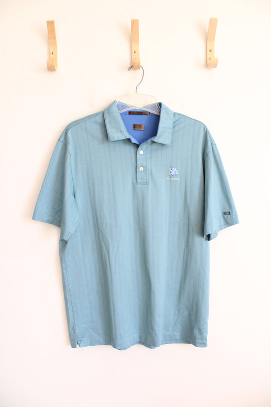 Nike Tiger Woods St. Albans Blue & Green Striped Polo Shirt | L