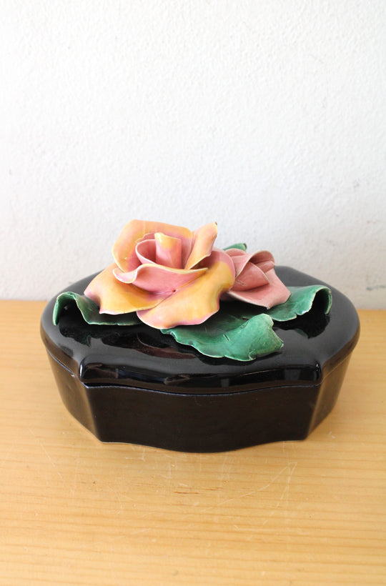 Johannes Brahm California USA Black Ceramic Rose Box