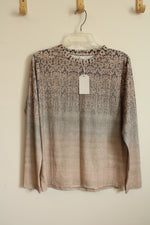 NEW Exclusive Navy Tan and Gray LS Printed Top | M