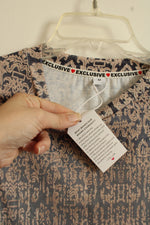 NEW Exclusive Navy Tan and Gray LS Printed Top | M