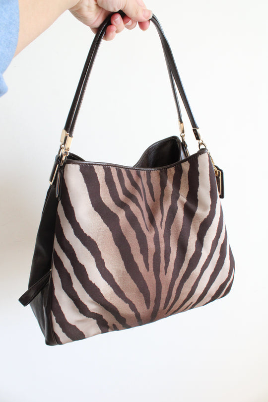 Coach Phoebe Madison Brown Zebra Print Shoulder Bag