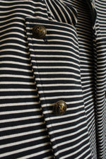 Tommy Hilfiger Navy and White Striped Blazer with Lion Buttons | XL