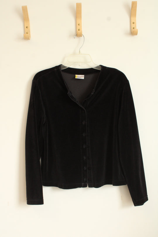 Hannah Anderson Black Velour Button Up Top | M