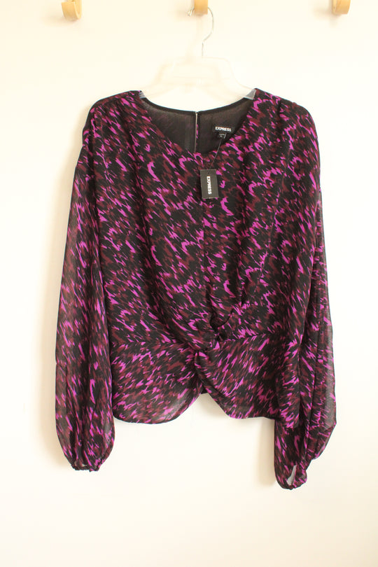 NEW Express Purple and Black LS Front Twist Blouse | XL