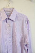 Haggar Regular Fit Purple & White Plaid Button Down Shirt | 15-15.5 32/33