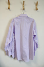Haggar Regular Fit Purple & White Plaid Button Down Shirt | 15-15.5 32/33