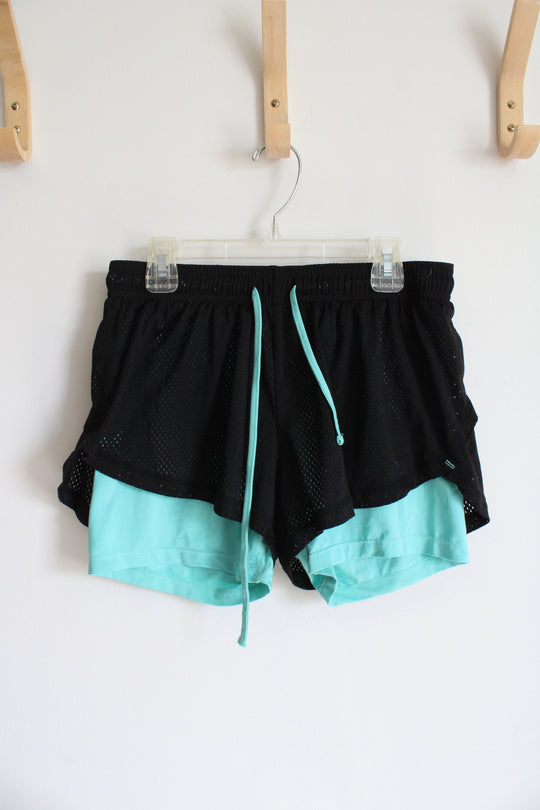 Black & Teal Athletic Shorts | Youth L
