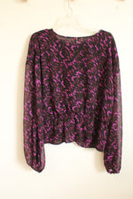 NEW Express Purple and Black LS Front Twist Blouse | XL