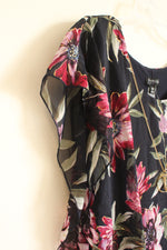 NEW EN Focus Navy Dress with Purple and Green Floral Overlay and Fold Necklace Attached | 14P
