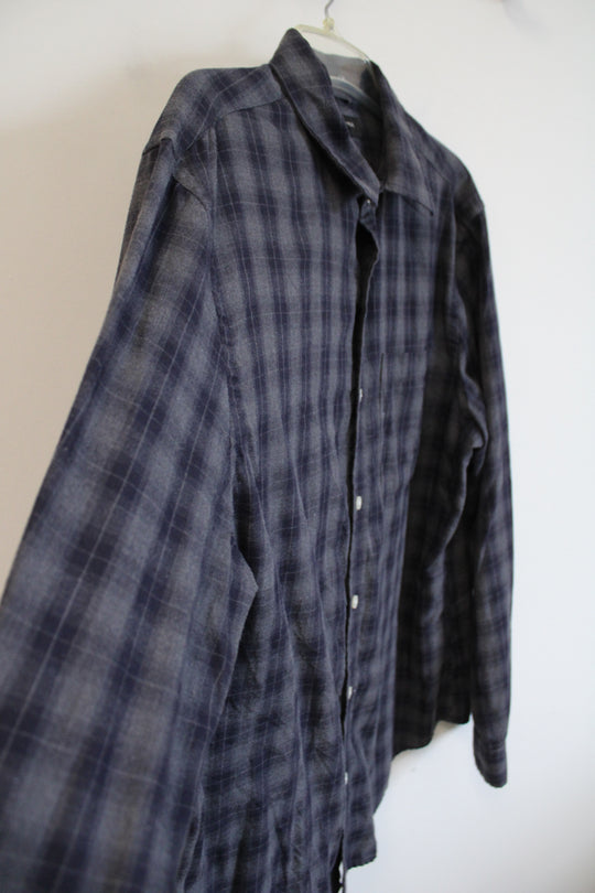 Banana Republic Untucked Fit Gray Plaid Button Down Shirt | XL