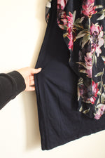 NEW EN Focus Navy Dress with Purple and Green Floral Overlay and Fold Necklace Attached | 14P