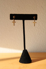 10K Yellow Gold Etched Cross Screwback Earrings