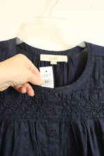 NEW Loft Navy Blue Sleeveless Cotton Pleated Peasant Top | L