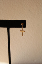 10K Yellow Gold Etched Cross Screwback Earrings