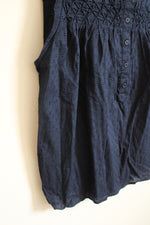 NEW Loft Navy Blue Sleeveless Cotton Pleated Peasant Top | L