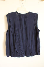 NEW Loft Navy Blue Sleeveless Cotton Pleated Peasant Top | L