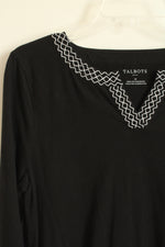 Talbots Black 3Q Sleeve Top with White Embroidered Neckline | M