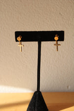 10K Yellow Gold Etched Cross Screwback Earrings