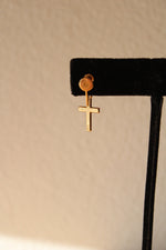10K Yellow Gold Etched Cross Screwback Earrings