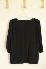 Talbots Black 3Q Sleeve Top with White Embroidered Neckline | M