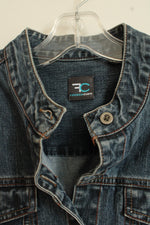 French Cuff Medium Wash Jean Jacket with Zipper Pockets and Motorcycle Style Collar | M