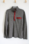 Eddie Bauer Gray Red Fleece Lined 1/4 Button Sweatshirt | L