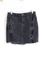 Hollister Ultra High Rise Black Denim Distressed Skirt | 11