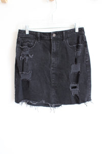 Hollister Ultra High Rise Black Denim Distressed Skirt | 11