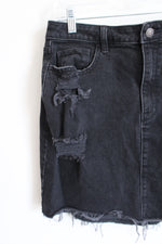 Hollister Ultra High Rise Black Denim Distressed Skirt | 11