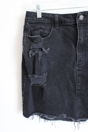 Hollister Ultra High Rise Black Denim Distressed Skirt | 11