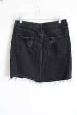 Hollister Ultra High Rise Black Denim Distressed Skirt | 11