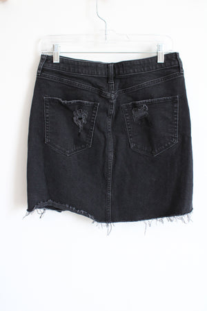 Hollister Ultra High Rise Black Denim Distressed Skirt | 11