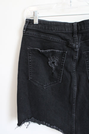 Hollister Ultra High Rise Black Denim Distressed Skirt | 11