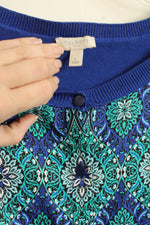 Talbots Green and Blue Printed Button up Cardigan Sweater | L
