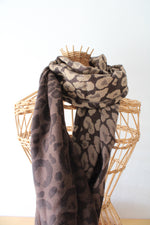 Coach Ombre Brown Leopard Print Merino Wool Fringe Scarf