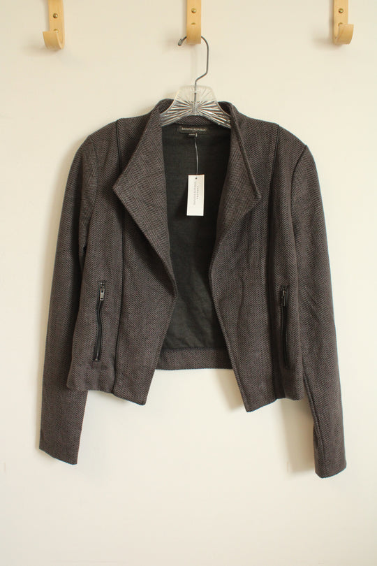 NEW Banana Republic Gray and Black Cropped Fold over Collar Blazer | XS