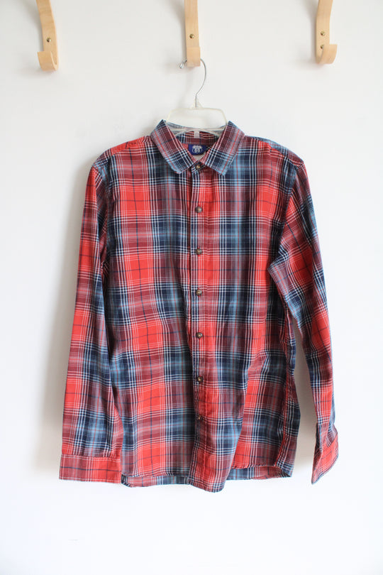 Route 66 Orange & Blue Plaid Button Down Shirt | Youth XL (14/16)