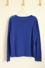 Talbots Green and Blue Printed Button up Cardigan Sweater | L